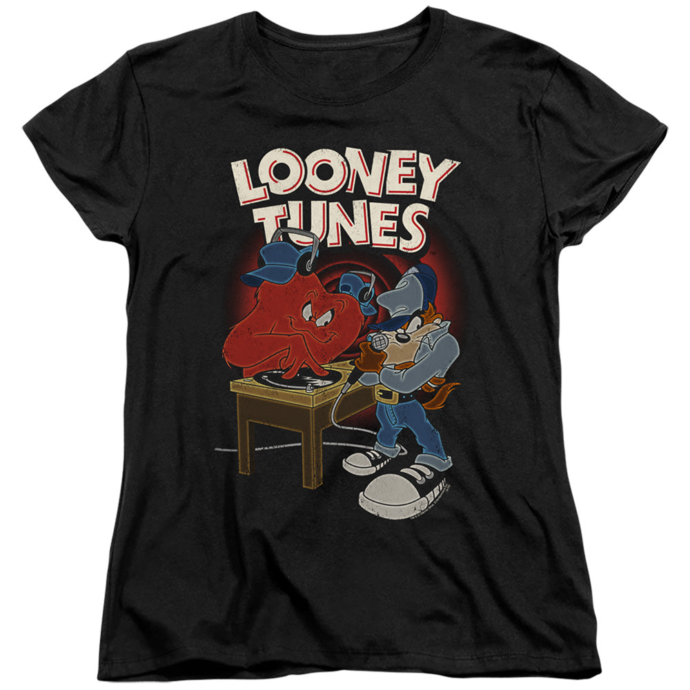 AN OFFCIALLY LICENSED LOONEY TUNES DJ LOONEY TUNES WOMEN'S REGULAR FIT T-SHIRT BLACK