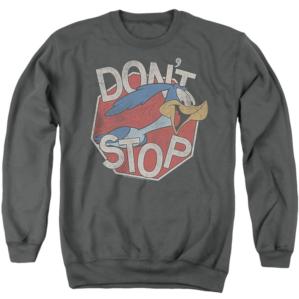 AN OFFCIALLY LICENSED LOONEY TUNES DONT STOP ADULT UNISEX CREWNECK SWEATSHIRT CHARCOAL