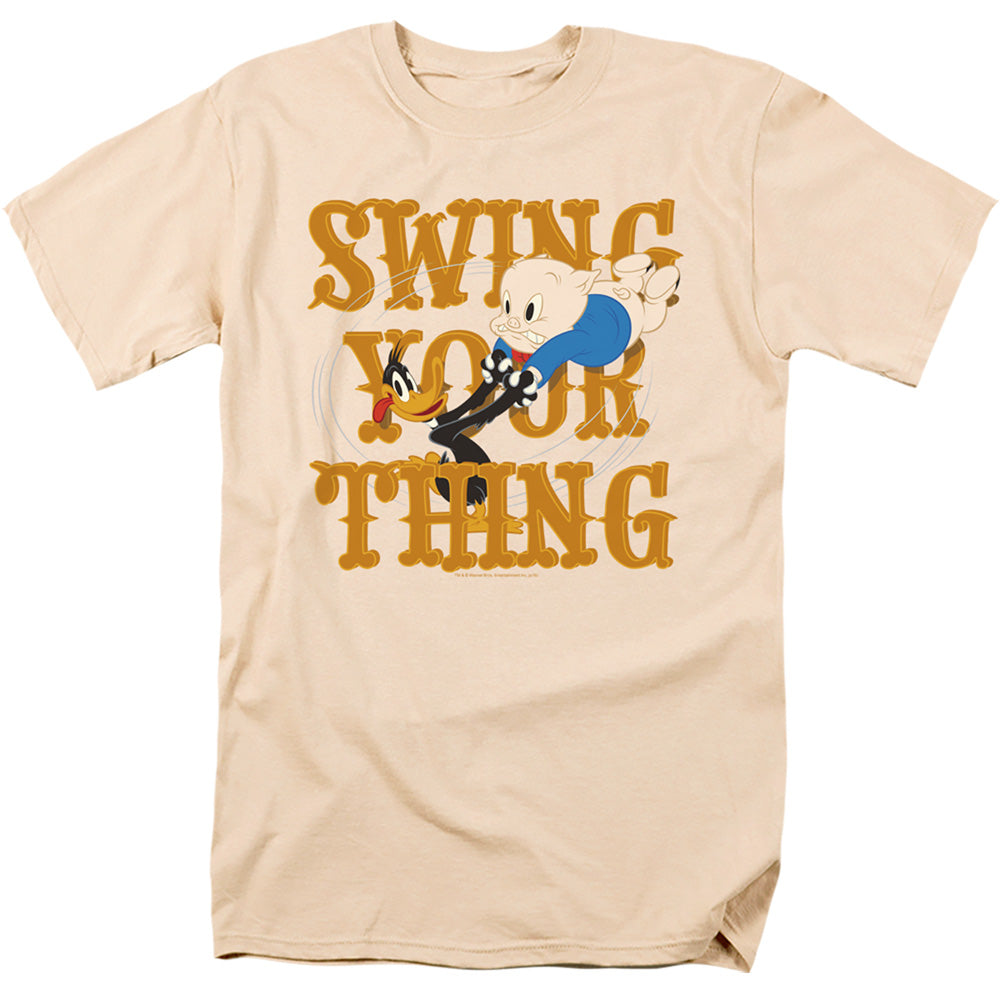 AN OFFCIALLY LICENSED LOONEY TUNES SWING YOUR THING MEN'S REGULAR FIT T-SHIRT CREAM