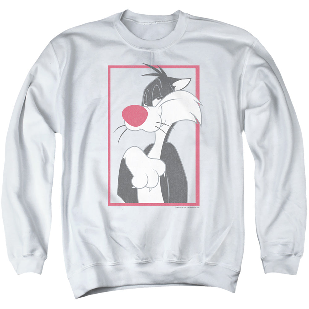 AN OFFCIALLY LICENSED LOONEY TUNES SYLVESTER ADULT UNISEX CREWNECK SWEATSHIRT WHITE