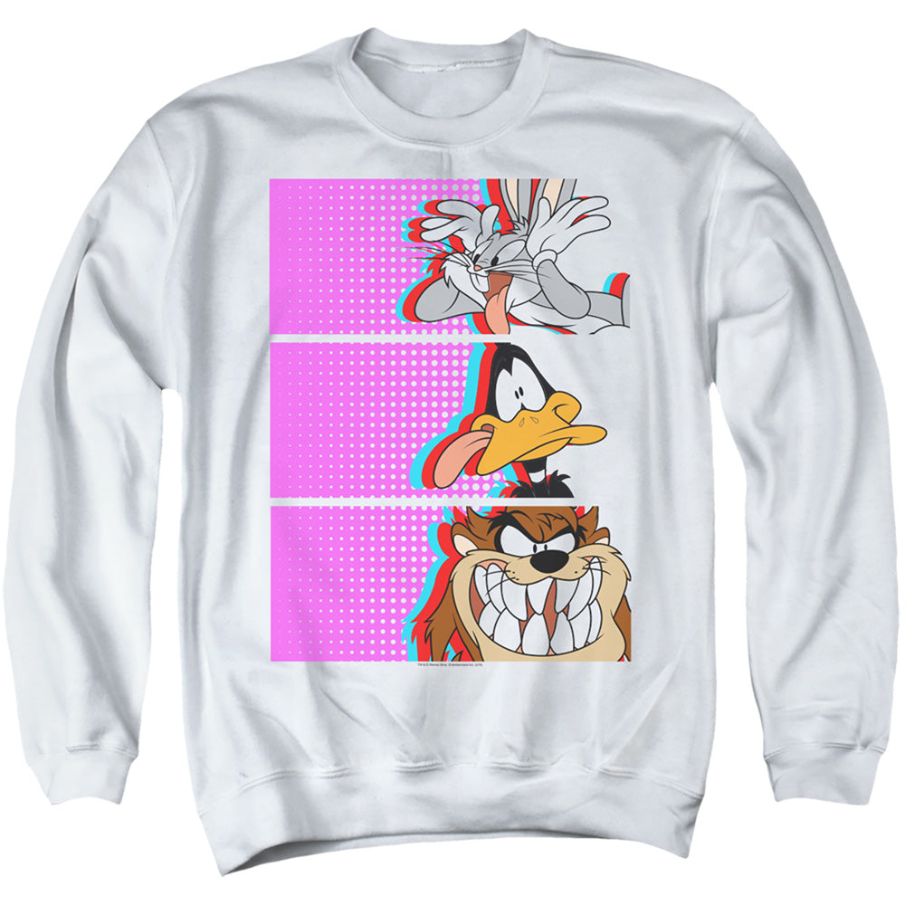 AN OFFCIALLY LICENSED LOONEY TUNES TILES ADULT UNISEX CREWNECK SWEATSHIRT WHITE