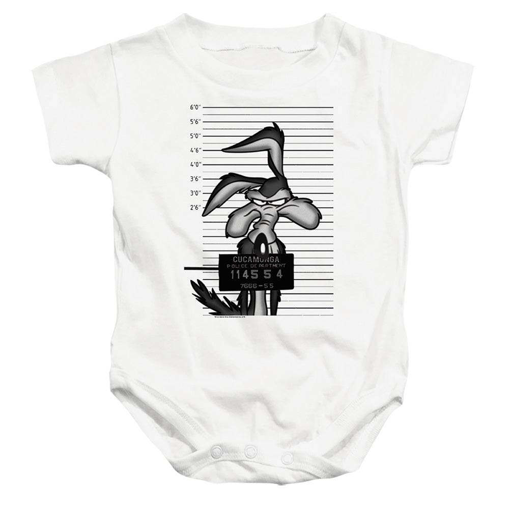 AN OFFCIALLY LICENSED LOONEY TUNES WILE E. COYOTE BUSTED BABY BODYSUIT WHITE