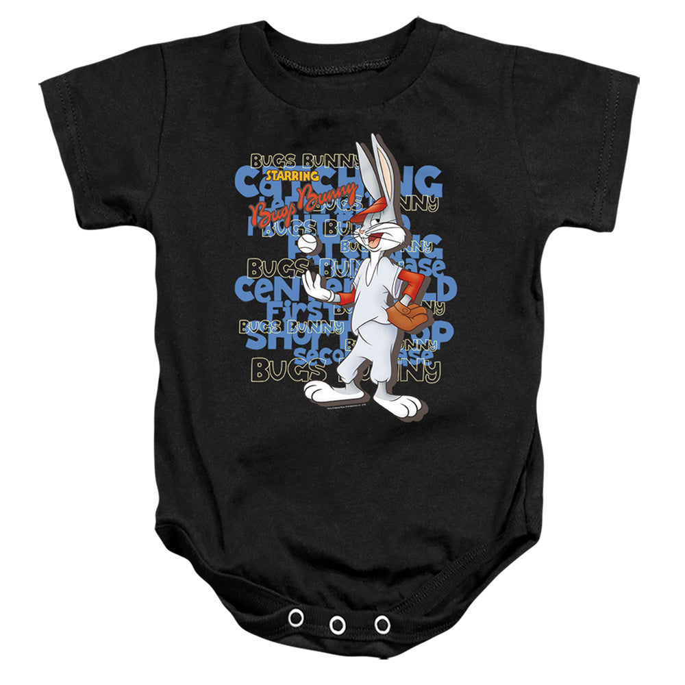 AN OFFCIALLY LICENSED LOONEY TUNES BUGS BUNNY BASEBALL BABY BODYSUIT BLACK