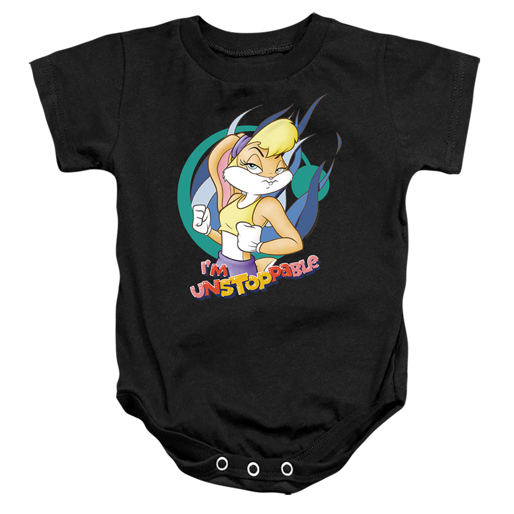AN OFFCIALLY LICENSED LOONEY TUNES LOLA BUNNY UNSTOPPABLE BABY BODYSUIT BLACK