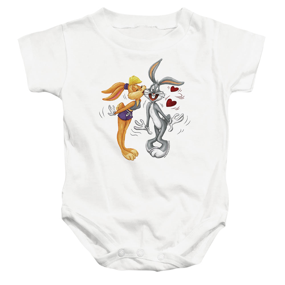 AN OFFCIALLY LICENSED LOONEY TUNES BUGS AND LOLA KISS VALENTINE'S DAY BABY BODYSUIT WHITE