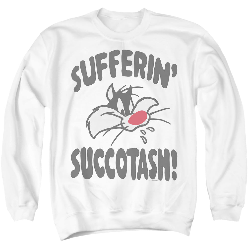 AN OFFCIALLY LICENSED LOONEY TUNES THE SUFFERIN' SUCCAOTASH ADULT UNISEX CREWNECK SWEATSHIRT WHITE