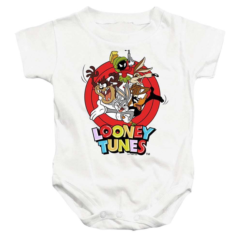 AN OFFCIALLY LICENSED LOONEY TUNES GROUP CHARACTERS BABY BODYSUIT WHITE