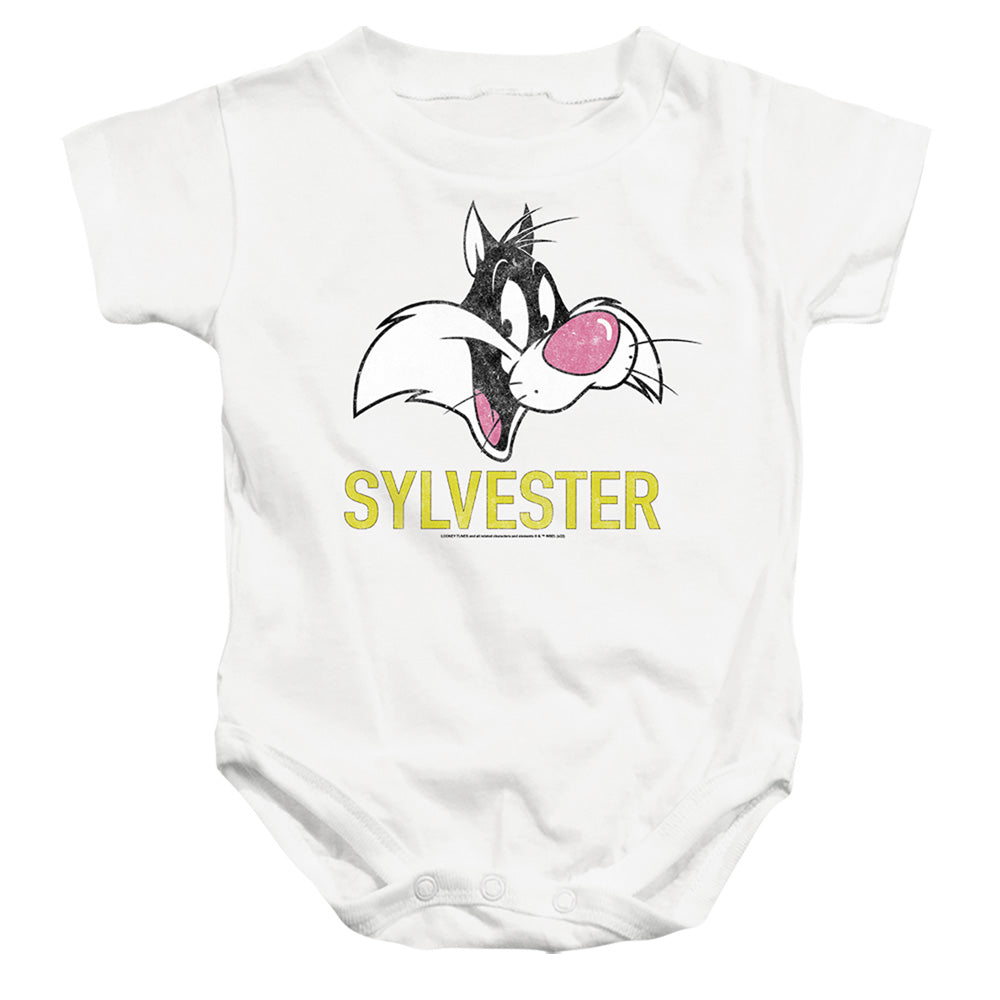 AN OFFCIALLY LICENSED LOONEY TUNES SYLVESTER BABY BODYSUIT WHITE
