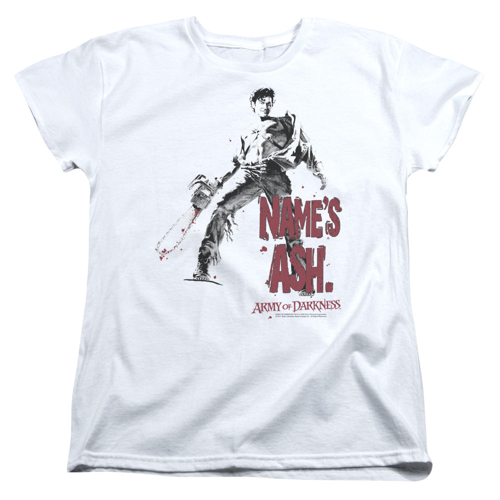 AN OFFCIALLY LICENSED ARMY OF DARKNESS NAMES ASH WOMEN'S REGULAR FIT T-SHIRT WHITE