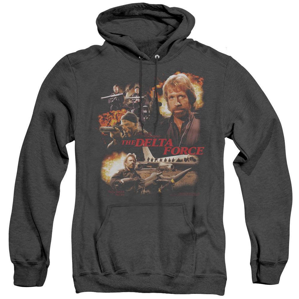 AN OFFCIALLY LICENSED DELTA FORCE ACTION PACK ADULT UNISEX HEATHER PULLOVER HOODIE BLACK
