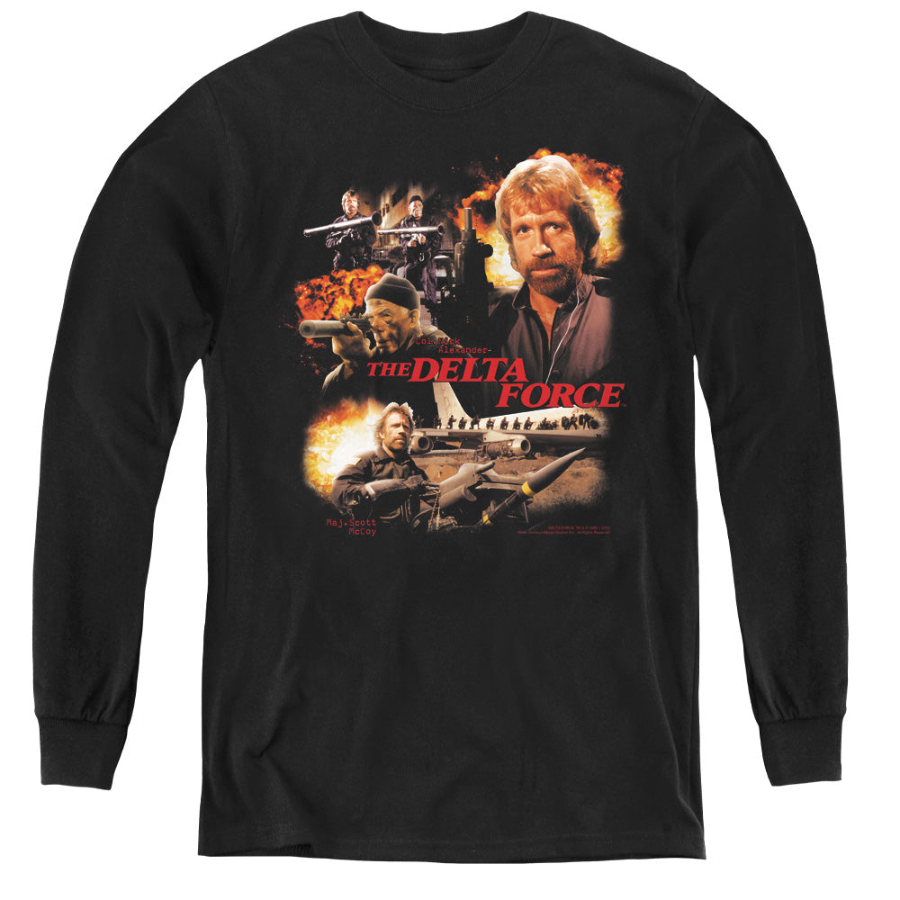 AN OFFCIALLY LICENSED DELTA FORCE ACTION PACK YOUTH LONG SLEEVE T-SHIRT BLACK