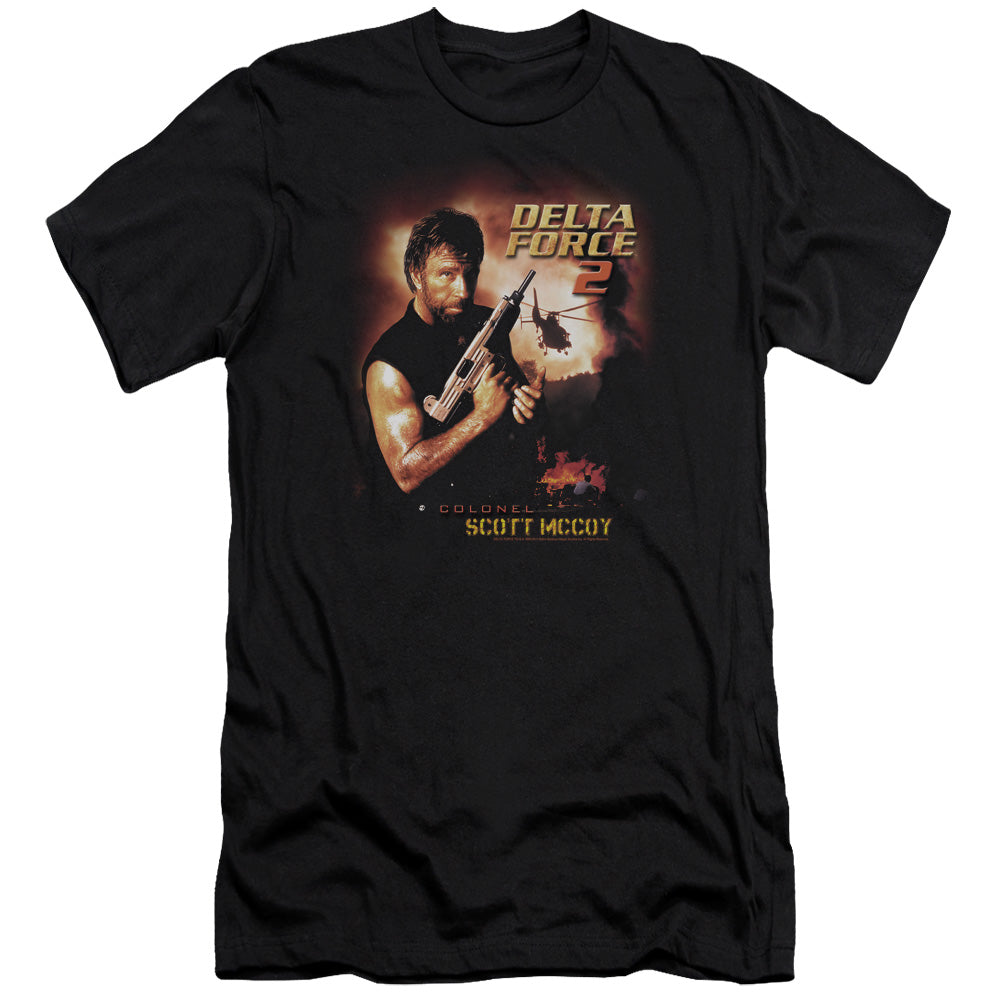 AN OFFCIALLY LICENSED DELTA FORCE DELTA FORCE 2 POSTER MEN'S PREMIUM SLIM FIT T-SHIRT BLACK