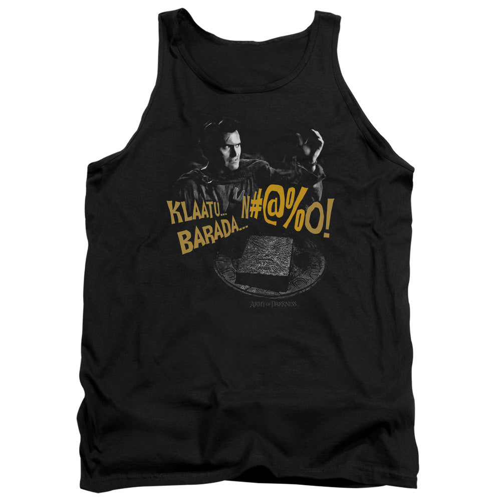 AN OFFCIALLY LICENSED ARMY OF DARKNESS KLAATU...BARADA ADULT UNISEX TANK TOP BLACK