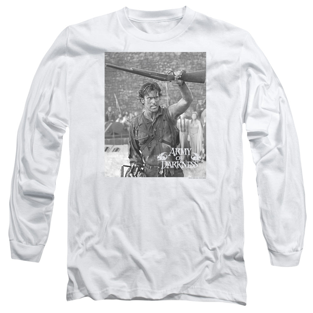 AN OFFCIALLY LICENSED ARMY OF DARKNESS BOOM MEN'S LONG SLEEVE T-SHIRT WHITE