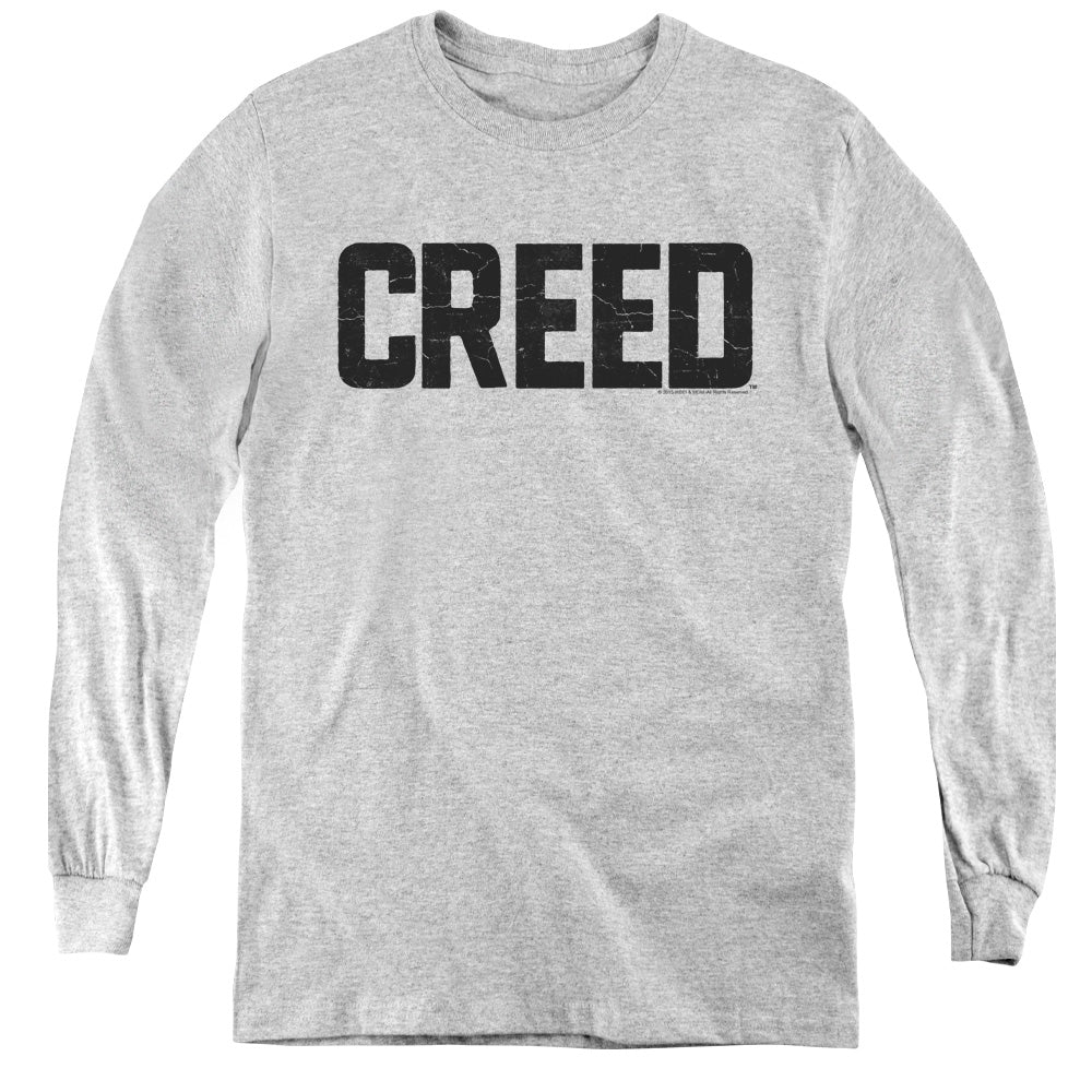 AN OFFCIALLY LICENSED CREED CRACKED LOGO YOUTH LONG SLEEVE T-SHIRT ATHLETIC HEATHER