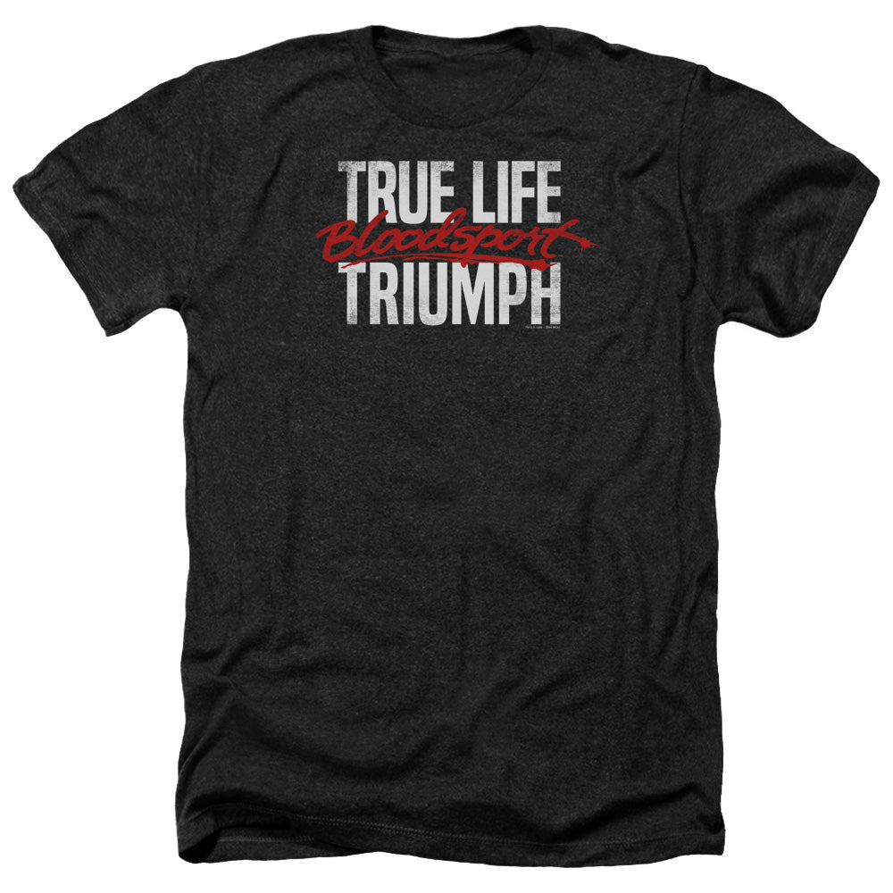AN OFFCIALLY LICENSED BLOODSPORT TRUE STORY MEN'S HEATHER T-SHIRT CHARCOAL