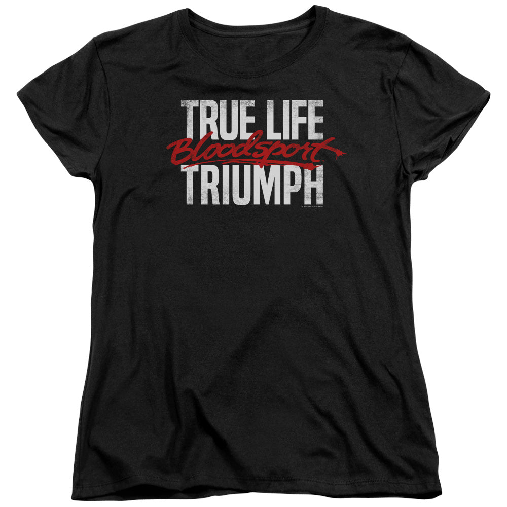 AN OFFCIALLY LICENSED BLOODSPORT TRUE STORY WOMEN'S REGULAR FIT T-SHIRT BLACK
