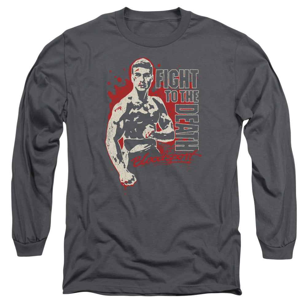 AN OFFCIALLY LICENSED BLOODSPORT TO THE DEATH MEN'S LONG SLEEVE T-SHIRT CHARCOAL