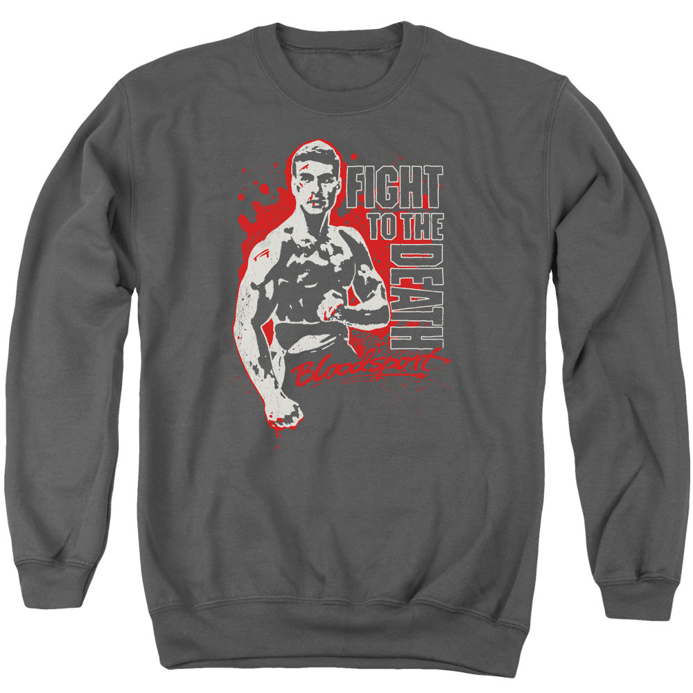 AN OFFCIALLY LICENSED BLOODSPORT TO THE DEATH ADULT UNISEX CREWNECK SWEATSHIRT CHARCOAL