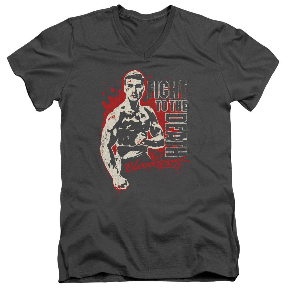 AN OFFCIALLY LICENSED BLOODSPORT TO THE DEATH MEN'S V-NECK T-SHIRT CHARCOAL