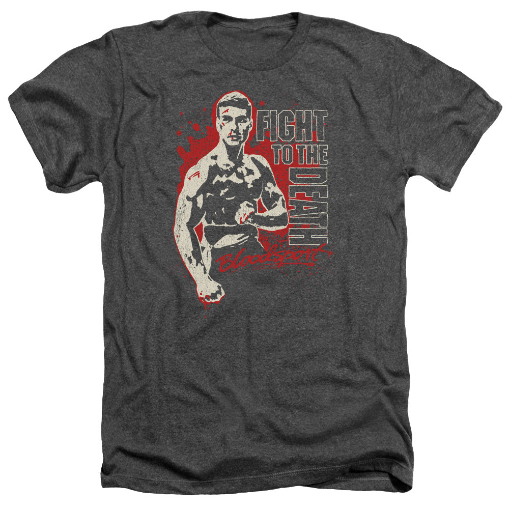 AN OFFCIALLY LICENSED BLOODSPORT TO THE DEATH MEN'S HEATHER T-SHIRT CHARCOAL