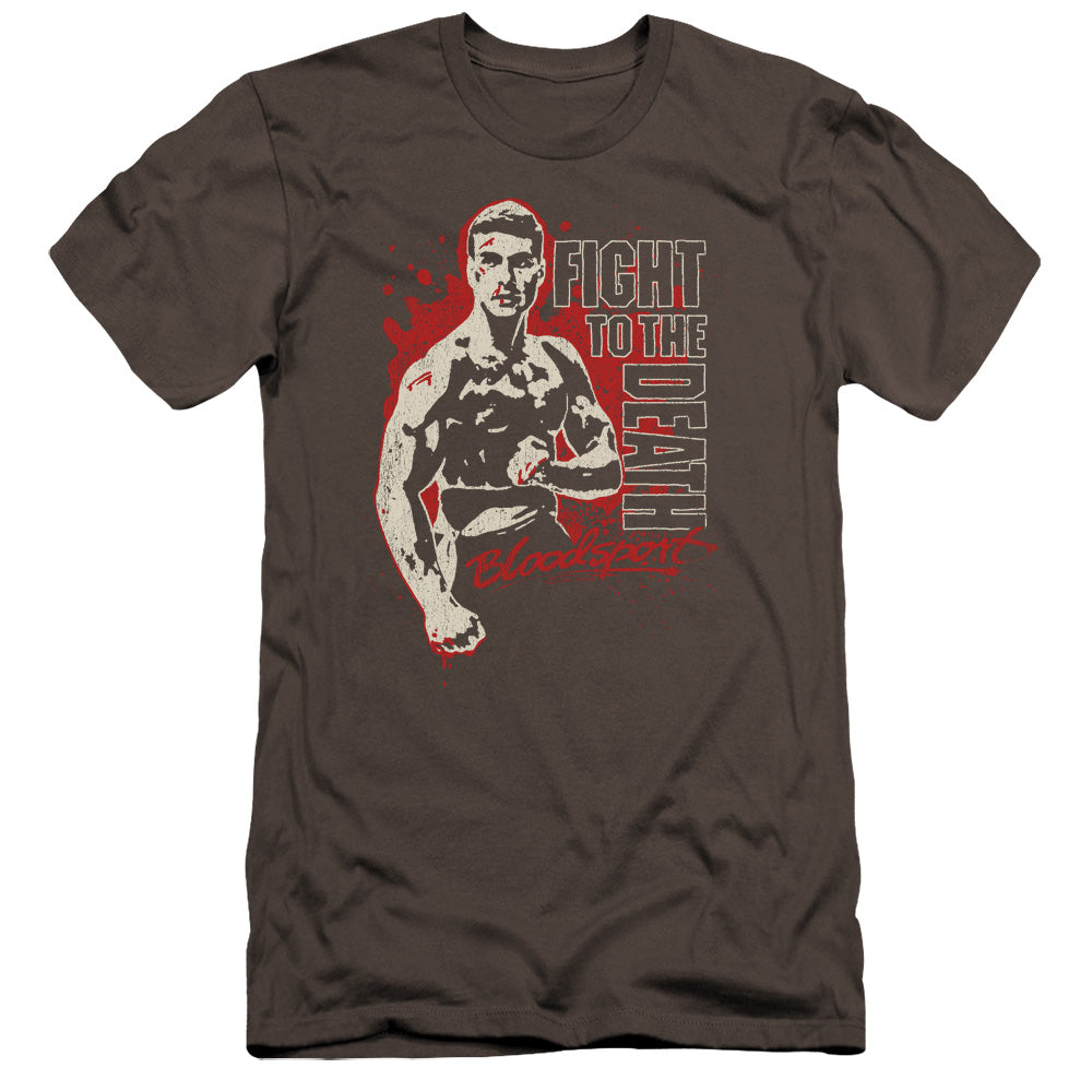 AN OFFCIALLY LICENSED BLOODSPORT TO THE DEATH MEN'S PREMIUM SLIM FIT T-SHIRT CHARCOAL