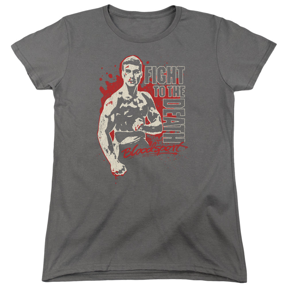 AN OFFCIALLY LICENSED BLOODSPORT TO THE DEATH WOMEN'S REGULAR FIT T-SHIRT CHARCOAL