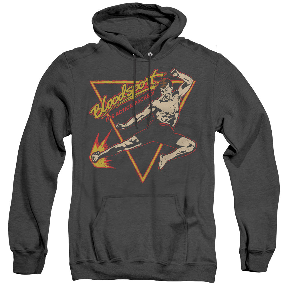 AN OFFCIALLY LICENSED BLOODSPORT ACTION PACKED ADULT UNISEX HEATHER PULLOVER HOODIE BLACK