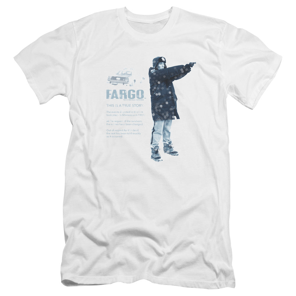 AN OFFCIALLY LICENSED FARGO THIS IS A TRUE STORY MEN'S PREMIUM SLIM FIT T-SHIRT WHITE