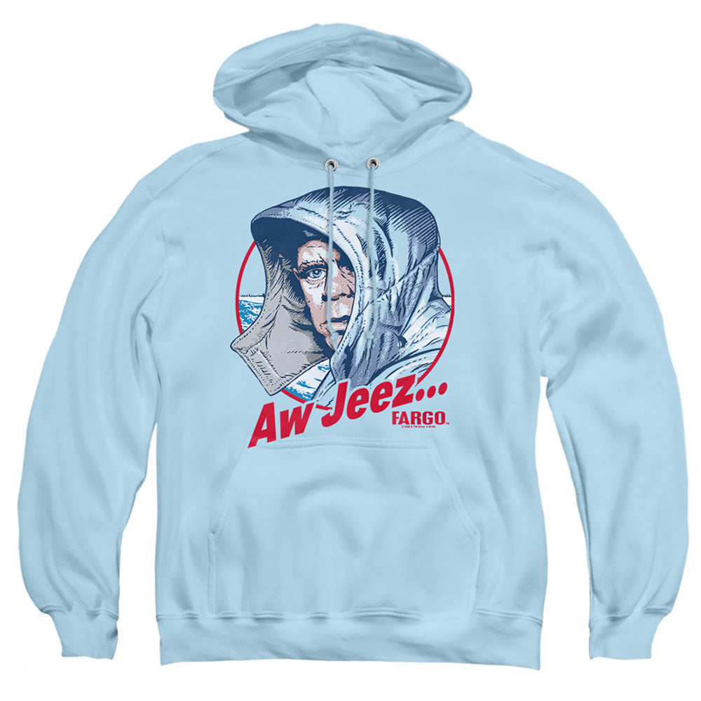 AN OFFCIALLY LICENSED FARGO AW JEEZ ADULT UNISEX PULLOVER HOODIE LIGHT BLUE