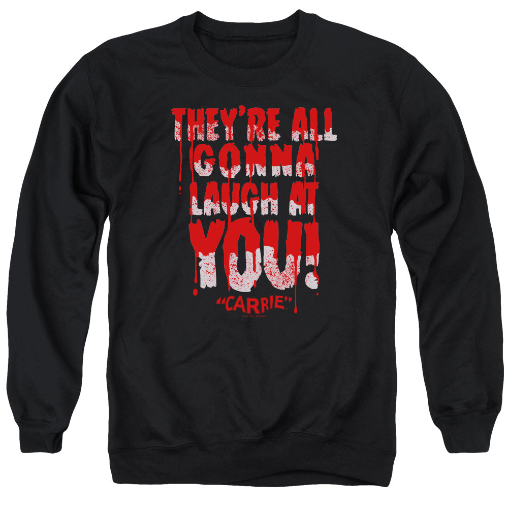 AN OFFCIALLY LICENSED CARRIE LAUGH AT YOU ADULT UNISEX CREWNECK SWEATSHIRT BLACK