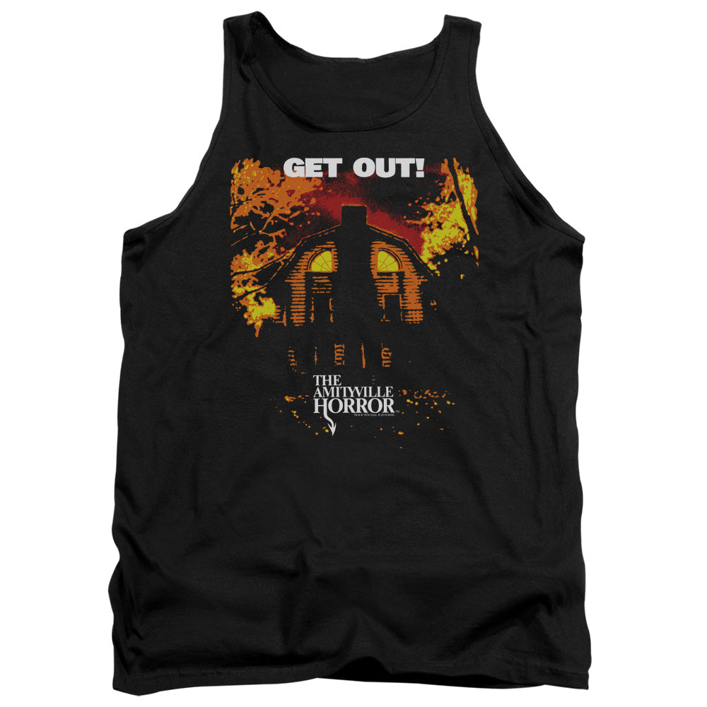 AN OFFCIALLY LICENSED AMITYVILLE HORROR GET OUT ADULT UNISEX TANK TOP BLACK