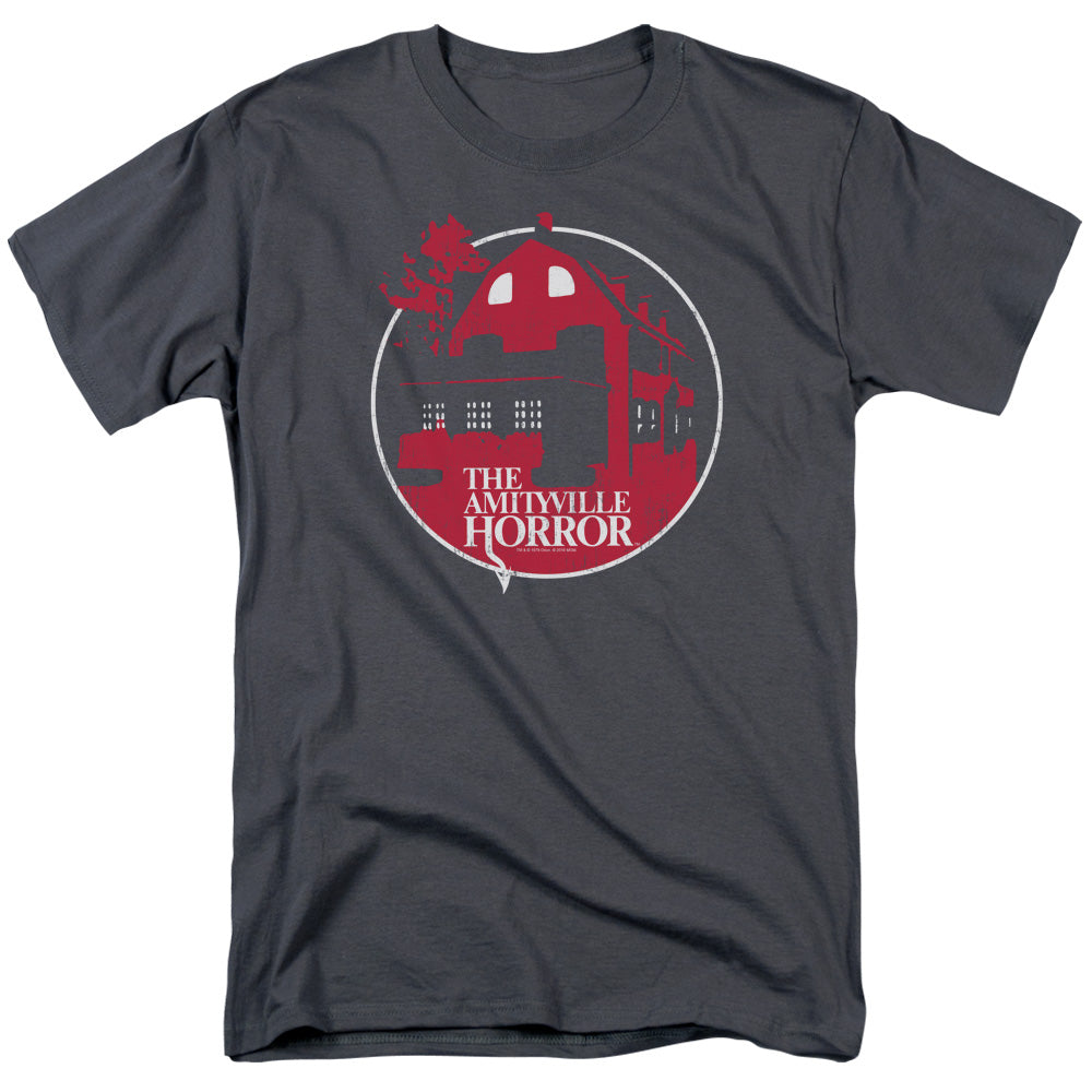 AN OFFCIALLY LICENSED AMITYVILLE HORROR RED HOUSE MEN'S REGULAR FIT T-SHIRT CHARCOAL