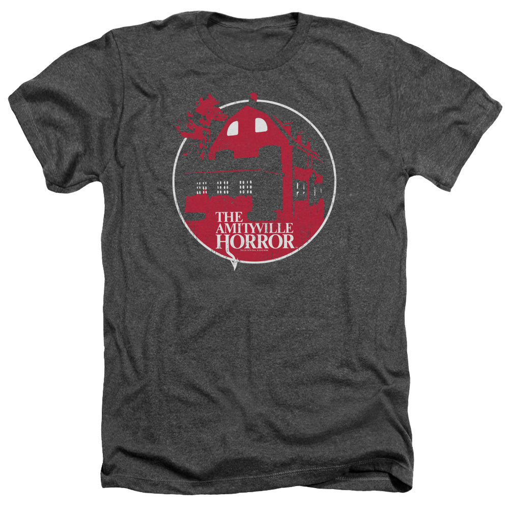 AN OFFCIALLY LICENSED AMITYVILLE HORROR RED HOUSE MEN'S HEATHER T-SHIRT CHARCOAL
