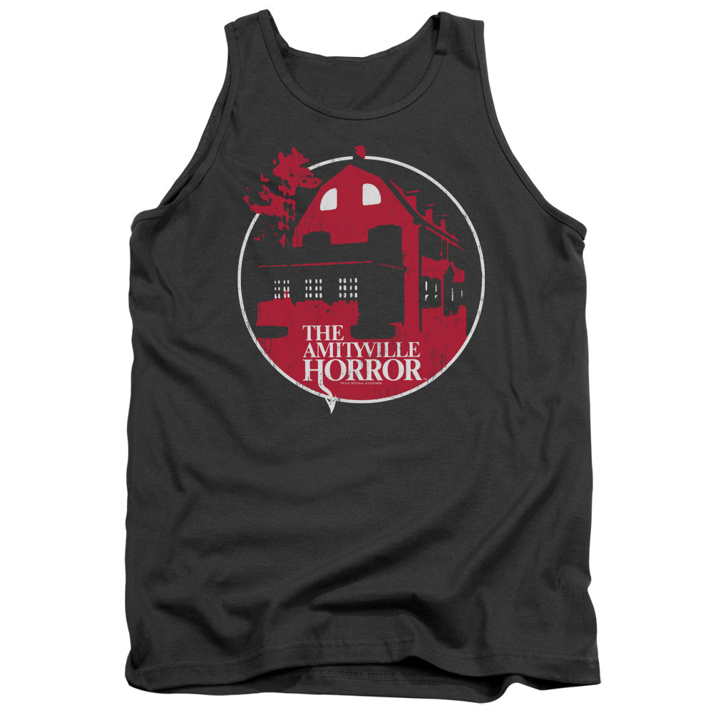 AN OFFCIALLY LICENSED AMITYVILLE HORROR RED HOUSE ADULT UNISEX TANK TOP CHARCOAL