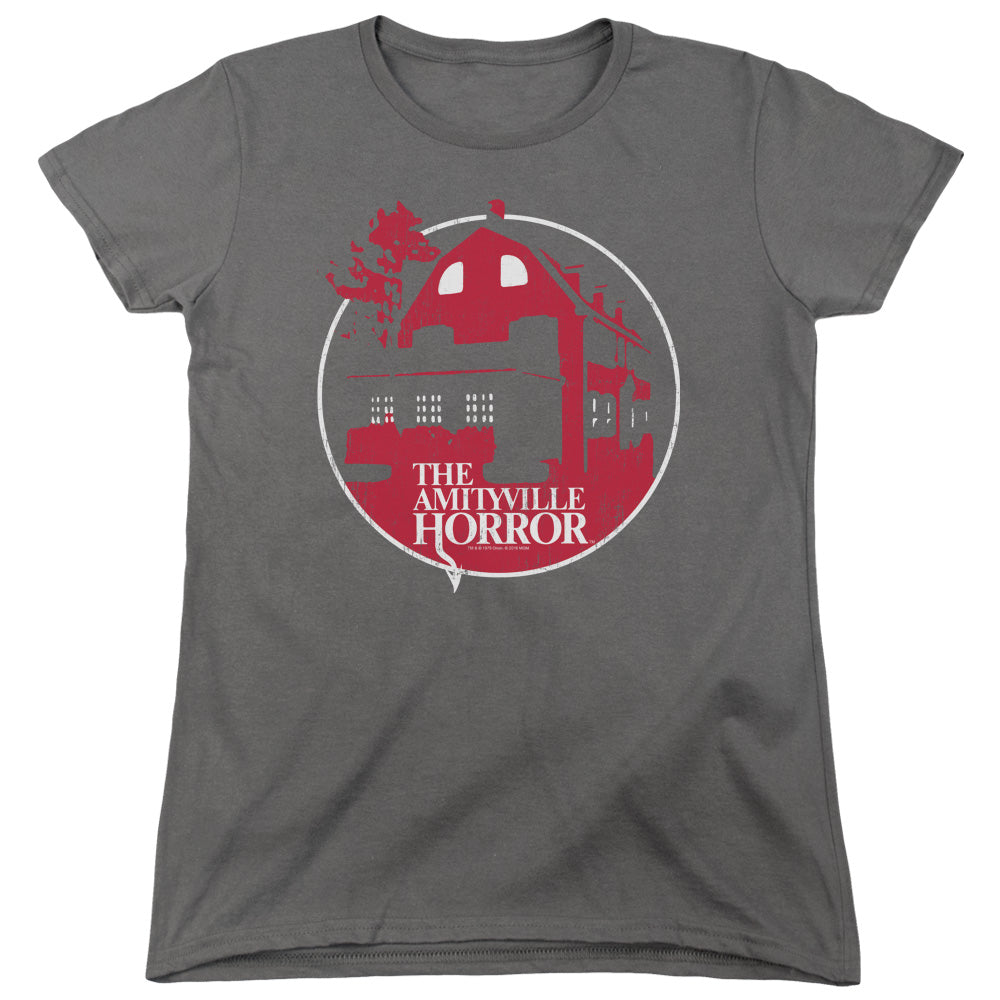 AN OFFCIALLY LICENSED AMITYVILLE HORROR RED HOUSE WOMEN'S REGULAR FIT T-SHIRT CHARCOAL