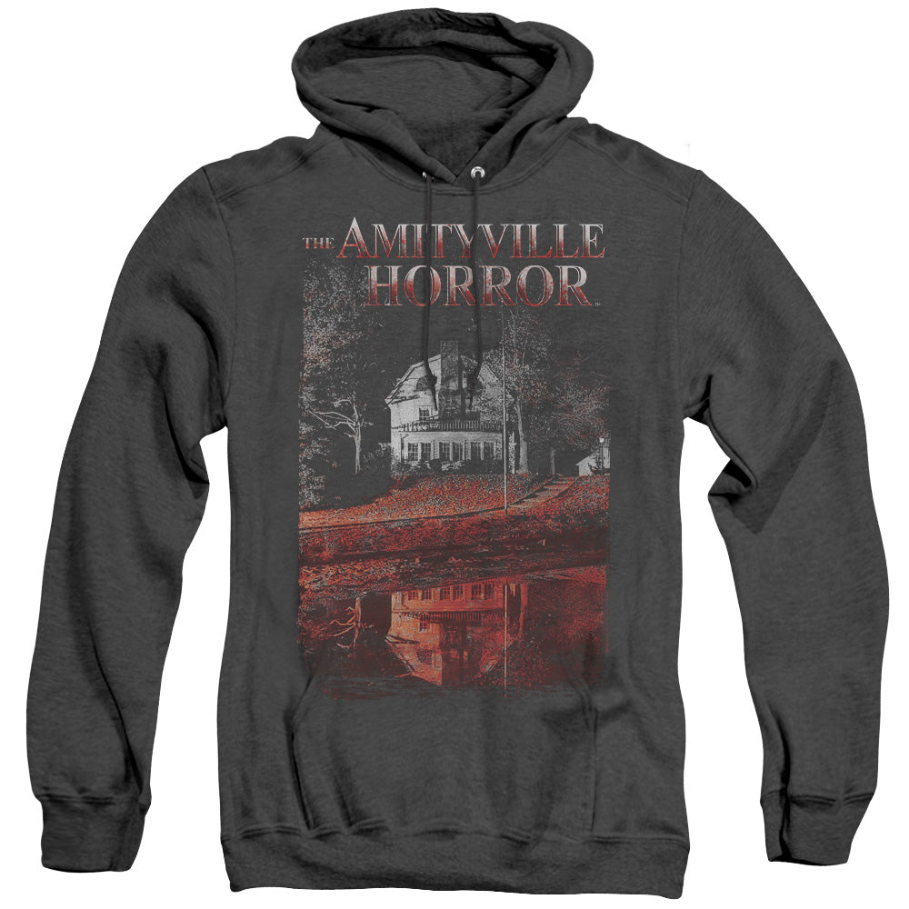 AN OFFCIALLY LICENSED AMITYVILLE HORROR COLD BLOOD ADULT UNISEX HEATHER PULLOVER HOODIE BLACK