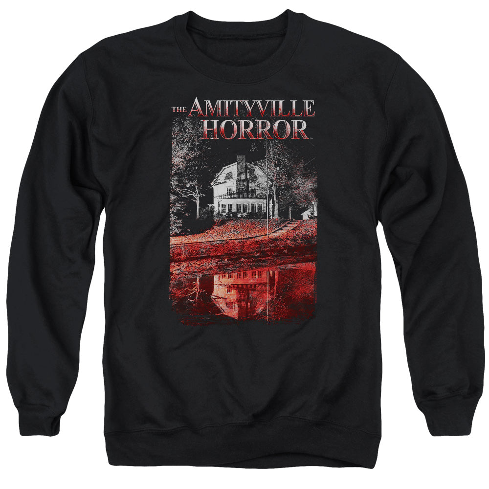 AN OFFCIALLY LICENSED AMITYVILLE HORROR COLD BLOOD ADULT UNISEX CREWNECK SWEATSHIRT BLACK