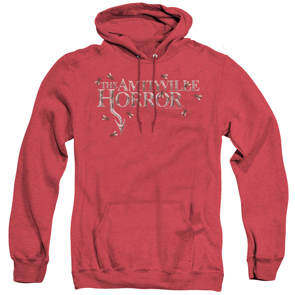 AN OFFCIALLY LICENSED AMITYVILLE HORROR FLIES ADULT UNISEX HEATHER PULLOVER HOODIE RED