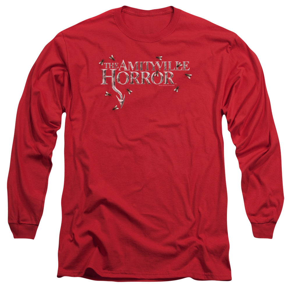 AN OFFCIALLY LICENSED AMITYVILLE HORROR FLIES MEN'S LONG SLEEVE T-SHIRT RED
