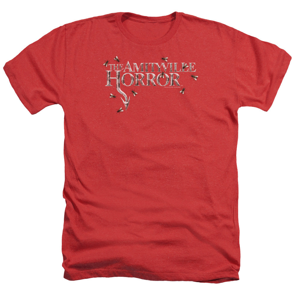 AN OFFCIALLY LICENSED AMITYVILLE HORROR FLIES MEN'S HEATHER T-SHIRT RED