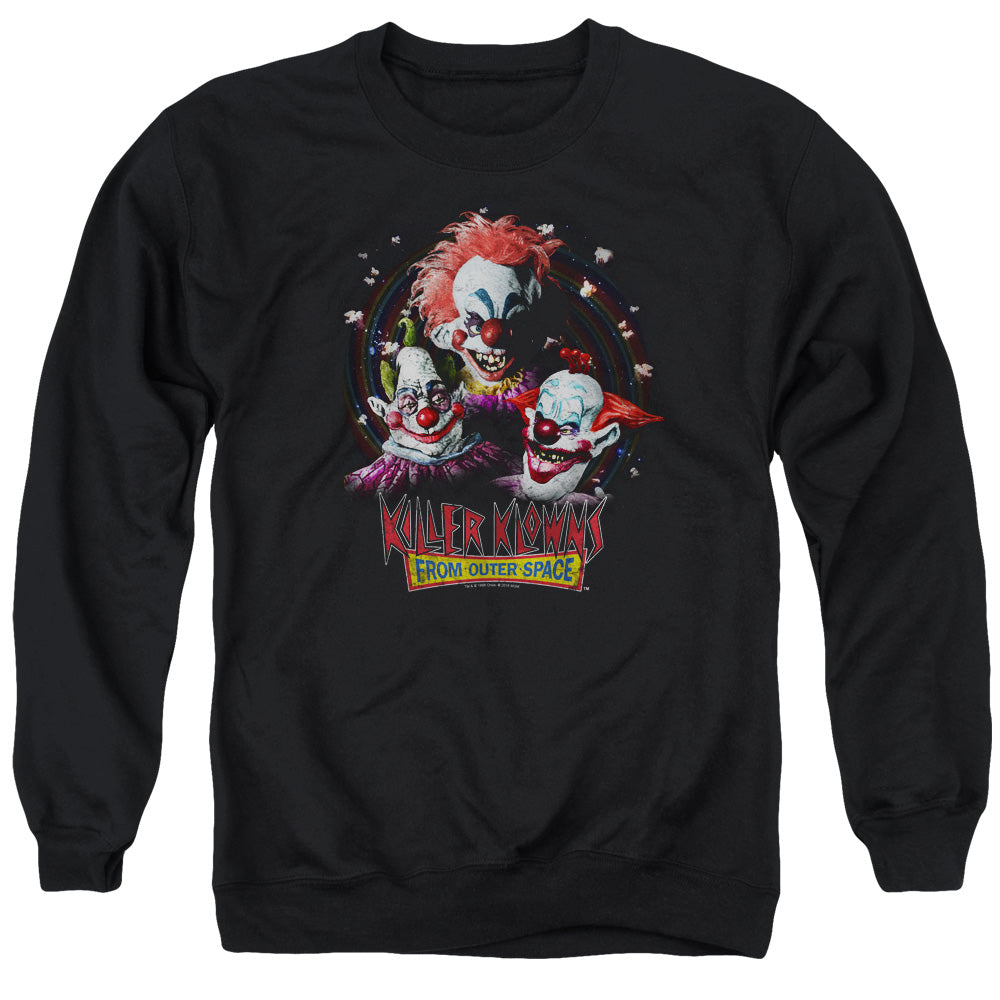 AN OFFCIALLY LICENSED KILLER KLOWNS FROM OUTER SPACE KILLER KLOWNS ADULT UNISEX CREWNECK SWEATSHIRT BLACK