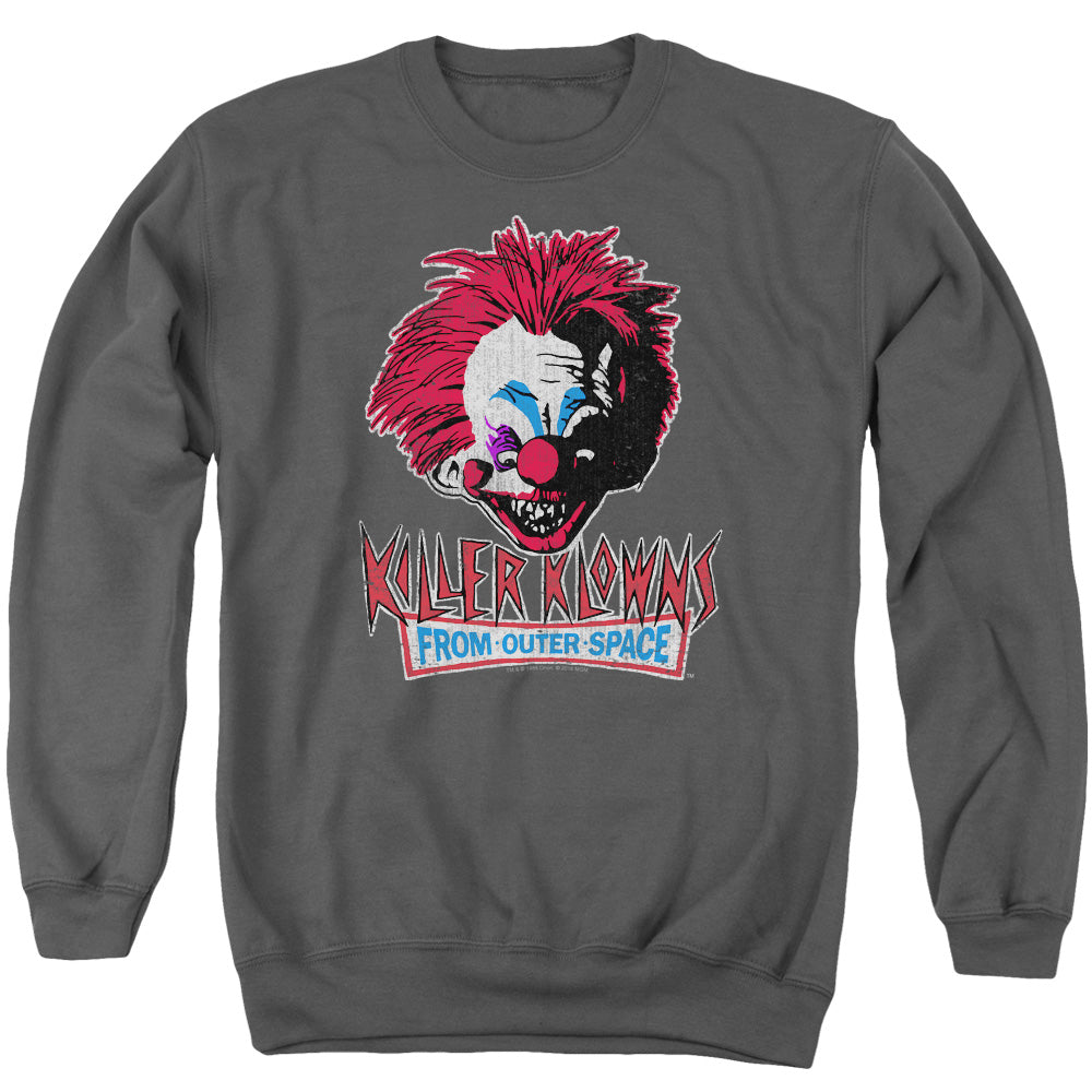 AN OFFCIALLY LICENSED KILLER KLOWNS FROM OUTER SPACE ROUGH CLOWN ADULT UNISEX CREWNECK SWEATSHIRT CHARCOAL