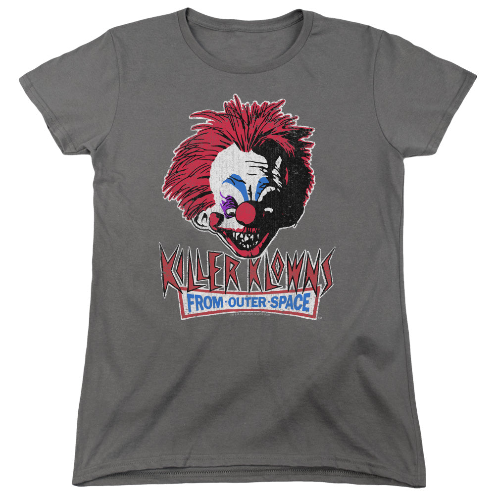 AN OFFCIALLY LICENSED KILLER KLOWNS FROM OUTER SPACE ROUGH CLOWN WOMEN'S REGULAR FIT T-SHIRT CHARCOAL