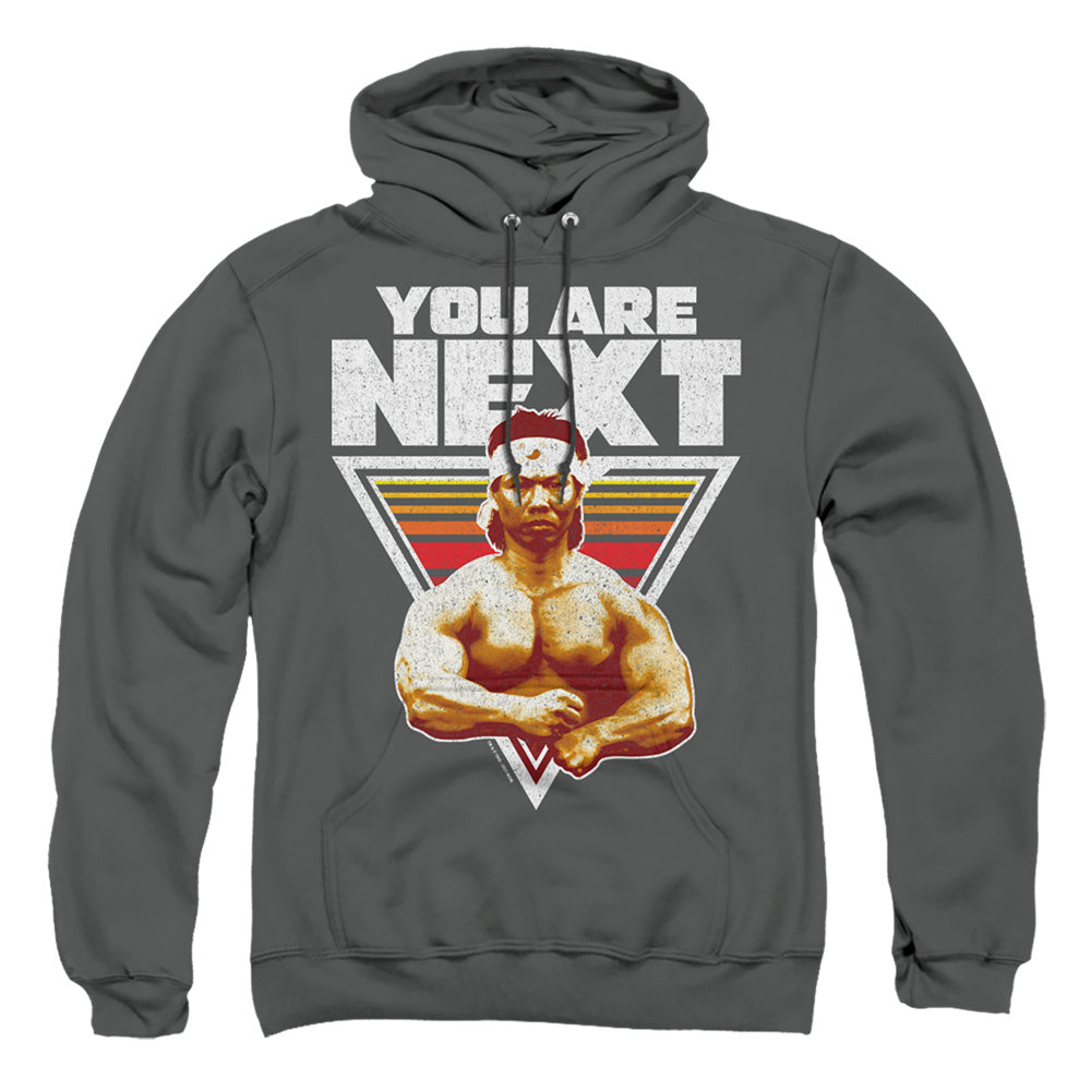 AN OFFCIALLY LICENSED BLOODSPORT YOU ARE NEXT ADULT UNISEX PULLOVER HOODIE CHARCOAL