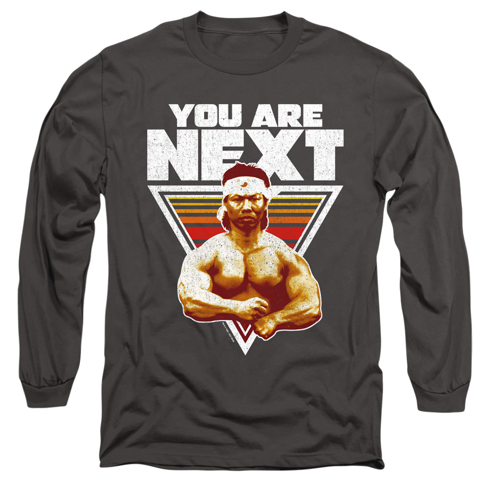 AN OFFCIALLY LICENSED BLOODSPORT YOU ARE NEXT MEN'S LONG SLEEVE T-SHIRT CHARCOAL