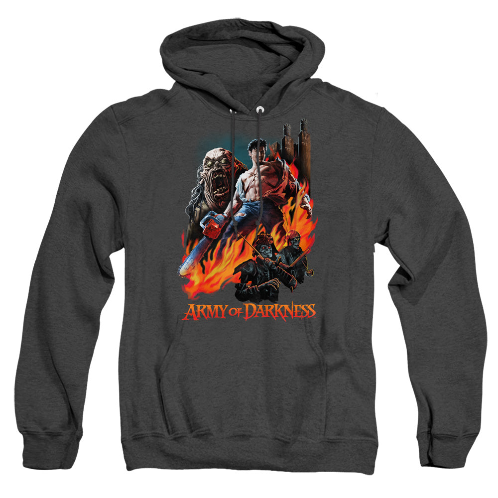 AN OFFCIALLY LICENSED ARMY OF DARKNESS PAINTED EVIL ADULT UNISEX HEATHER PULLOVER HOODIE BLACK