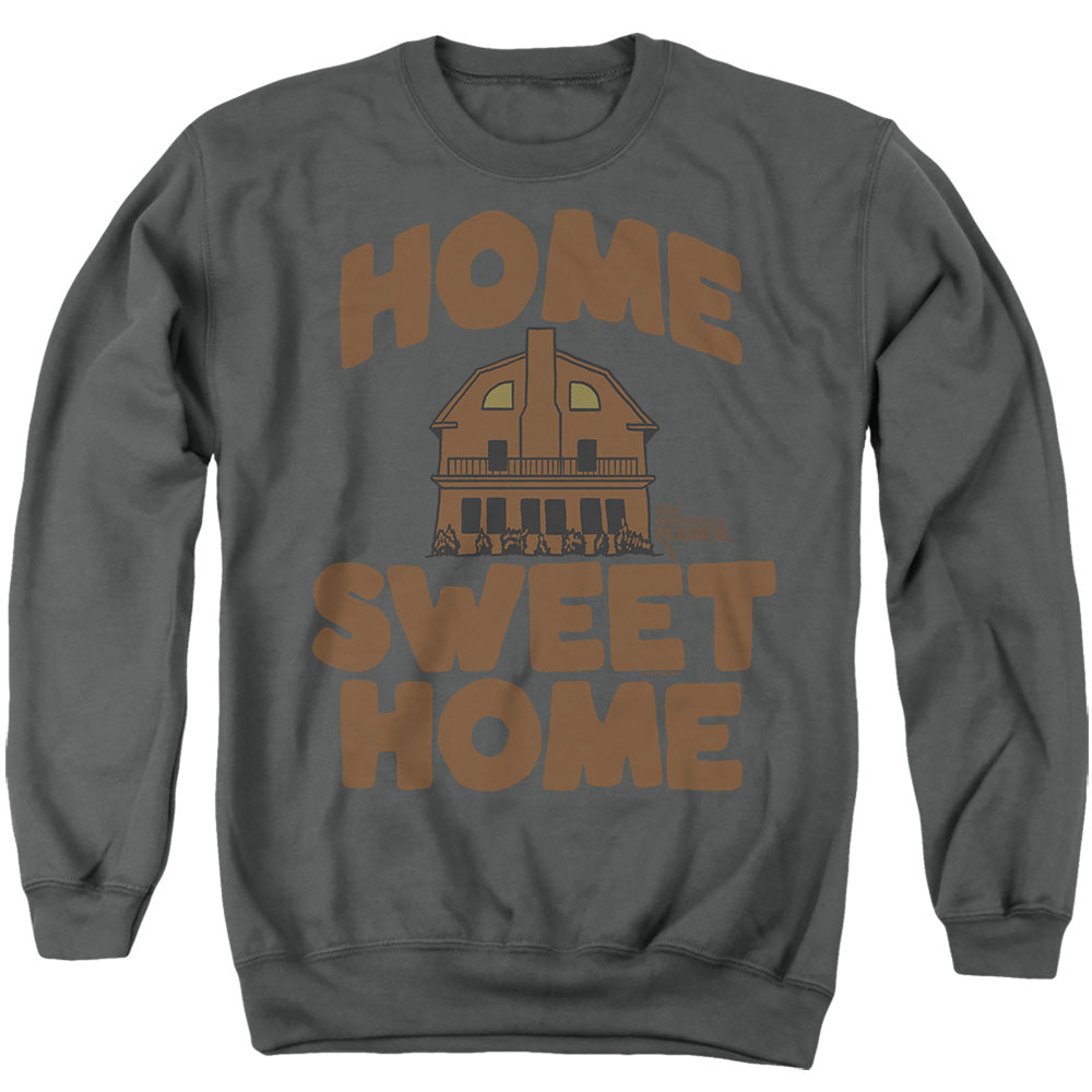AN OFFCIALLY LICENSED AMITYVILLE HORROR - LOGO HOME SWEET HOME ADULT UNISEX CREWNECK SWEATSHIRT CHARCOAL