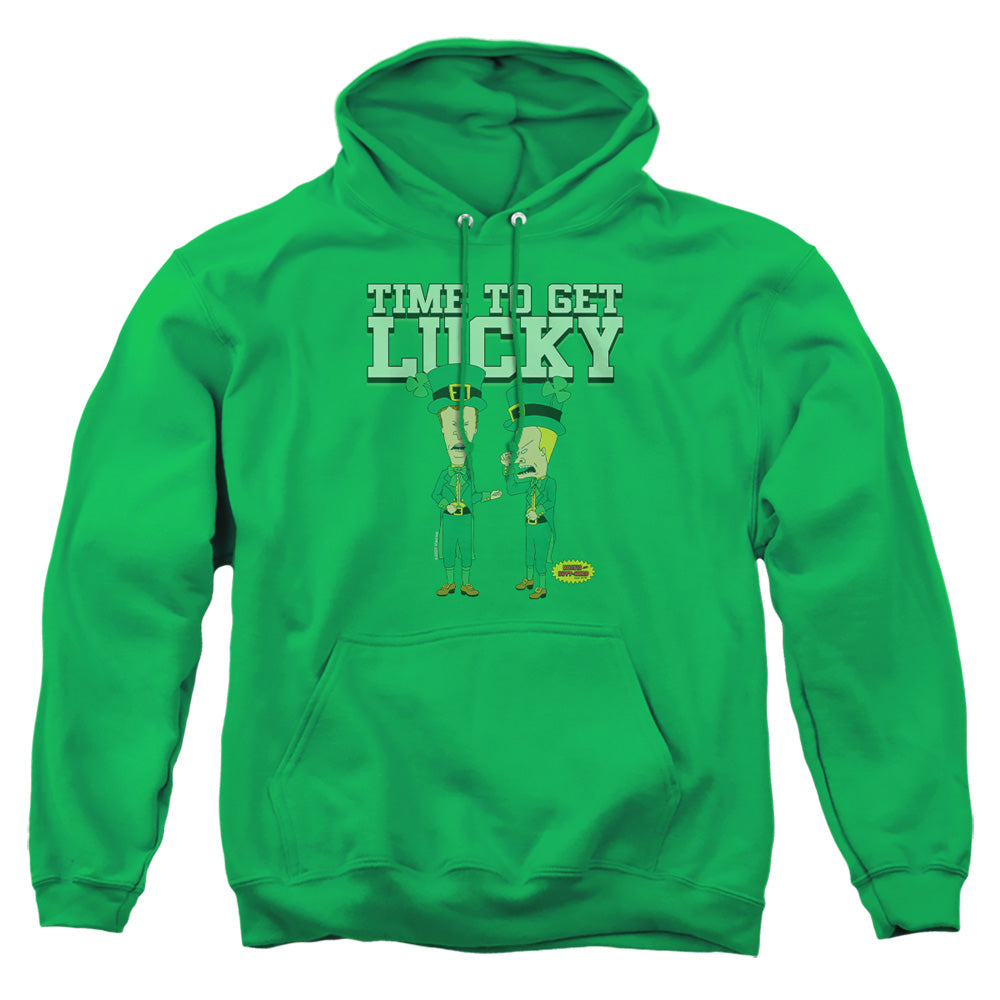 AN OFFCIALLY LICENSED BEAVIS AND BUTTHEAD ST. PATRICK'S DAY GETTING LUCKY ADULT UNISEX PULLOVER HOODIE KELLY GREEN