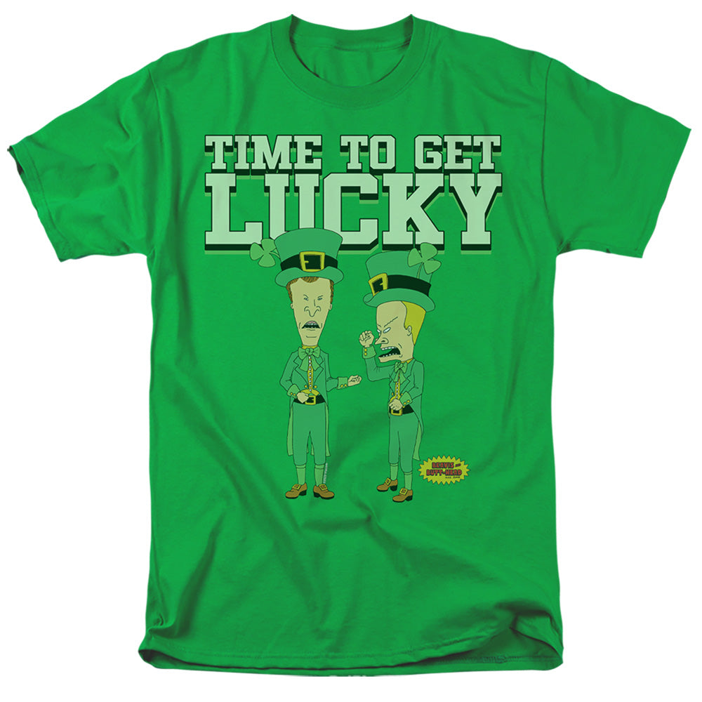 AN OFFCIALLY LICENSED BEAVIS AND BUTTHEAD ST. PATRICK'S DAY GETTING LUCKY MEN'S REGULAR FIT T-SHIRT KELLY GREEN